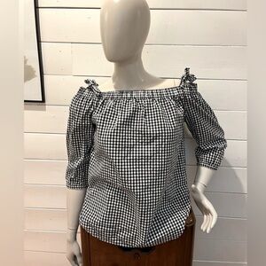 🖤GAP – Black & White Gingham Off-Shoulder Top with Ties (Size M)